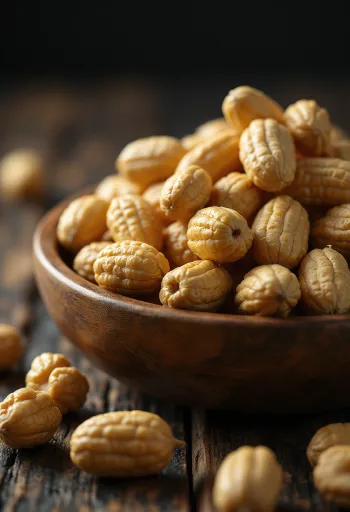 Pile of raw, blanched Jumbo US peanuts on a white background