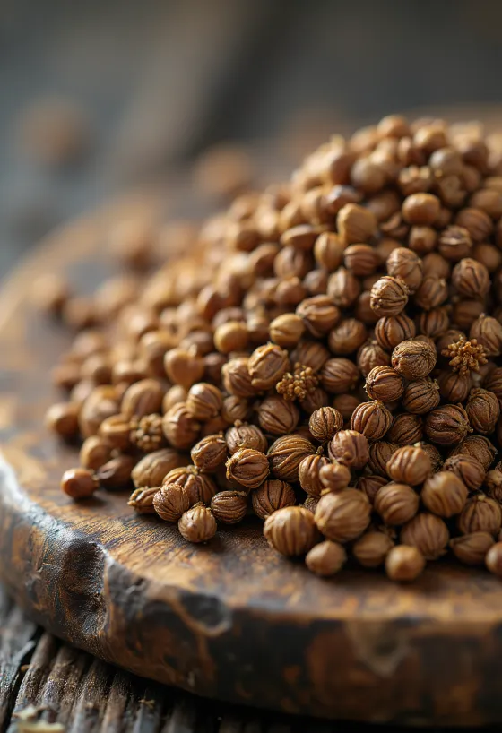 Dried aniseeds on a wooden surface, natural presentation