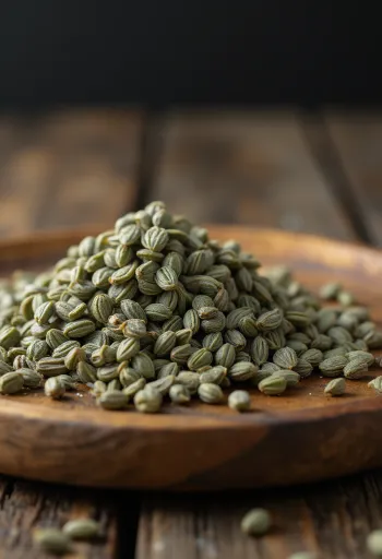 Whole dried aniseed in a bowl on wooden surface