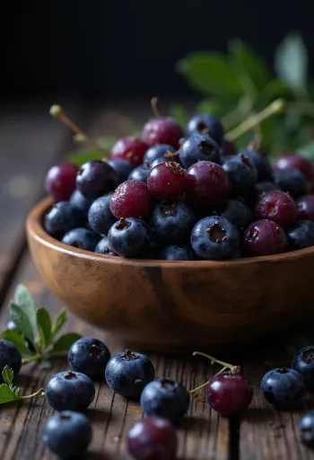 Fresh aronia berries cut and whole