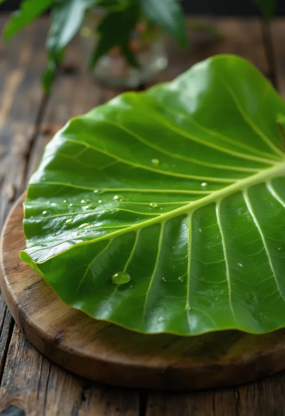 Dried and folded banana leaves ready for use