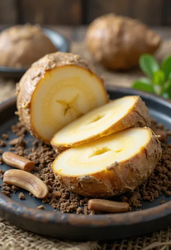 Fresh burdock root sliced and whole