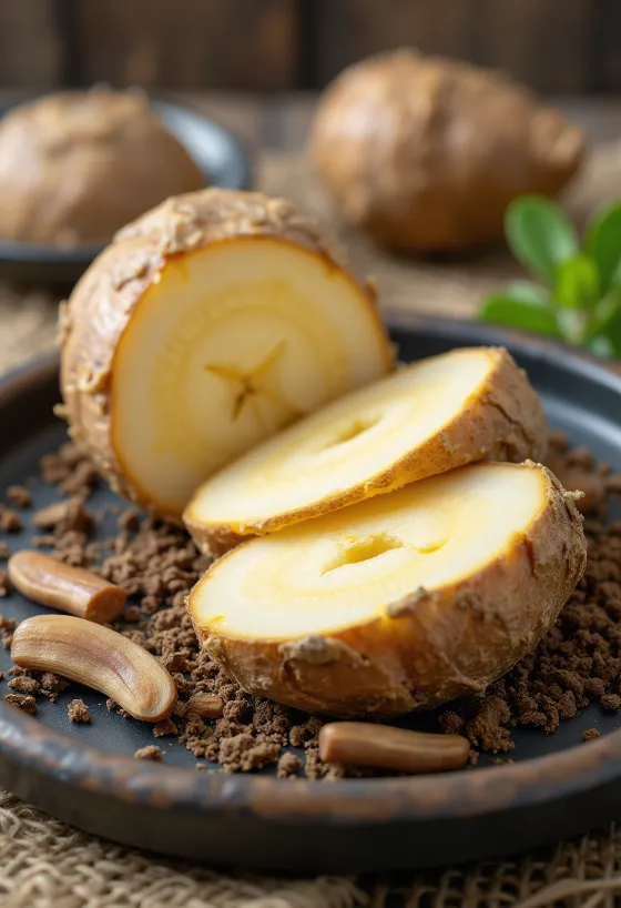 Fresh burdock root sliced and whole