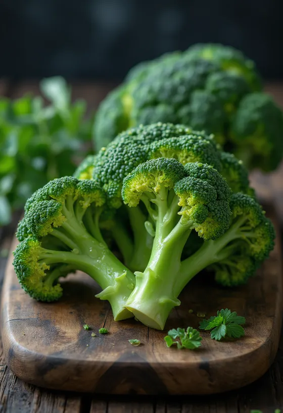 Fresh broccoli vegetable close-up, with water droplets on the surface