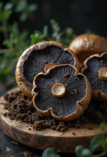 Fresh bronze bolete sliced, served with garlic and herbs