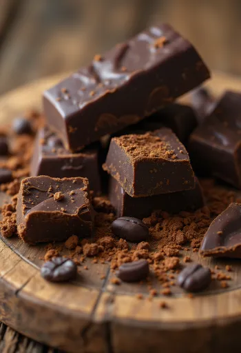 Chocolate ingredients: melted chocolate, bar, cocoa powder, and shavings