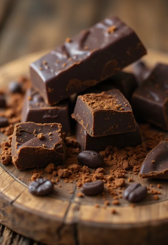 Chocolate ingredients: melted chocolate, bar, cocoa powder, and shavings