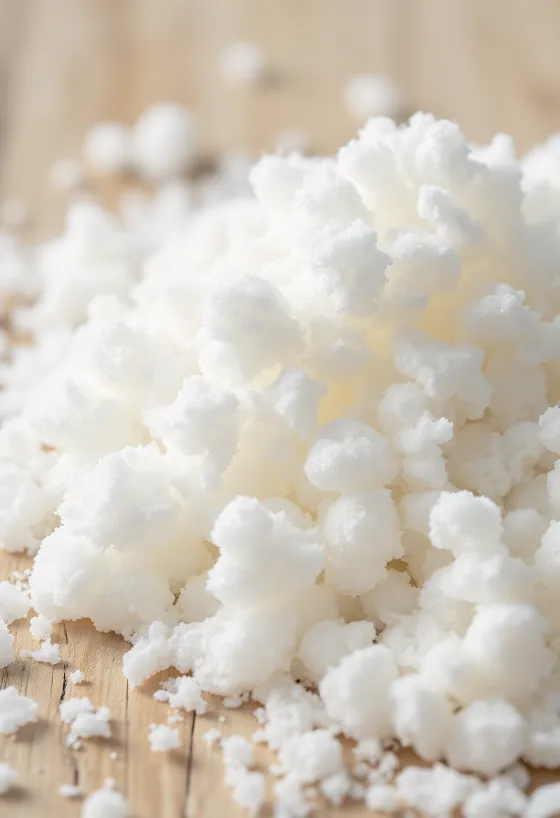 Crystalline white erythritol sweetener in a small bowl with a wooden spoon