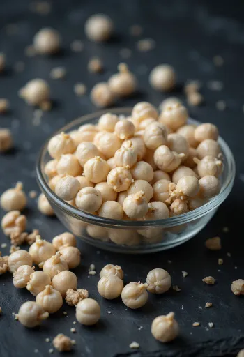 Whole white peppercorns in a wooden bowl on a light surface