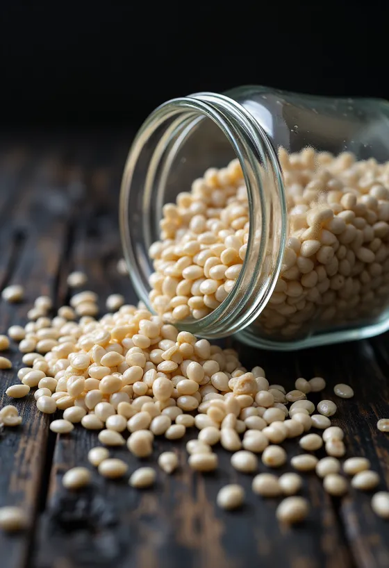 Close-up of white chia seeds on a light background