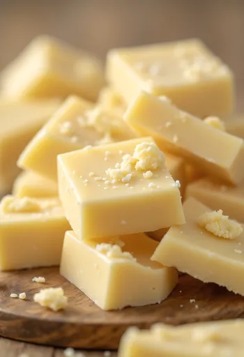 White chocolate ingredients: broken chunks, melted chocolate, and elegant curls