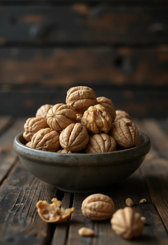 Natural shelled walnut kernels on a white background