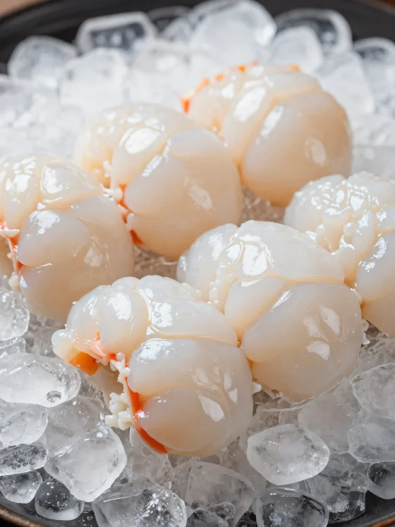 Fresh lobster on a rustic wooden board with lemon and spices