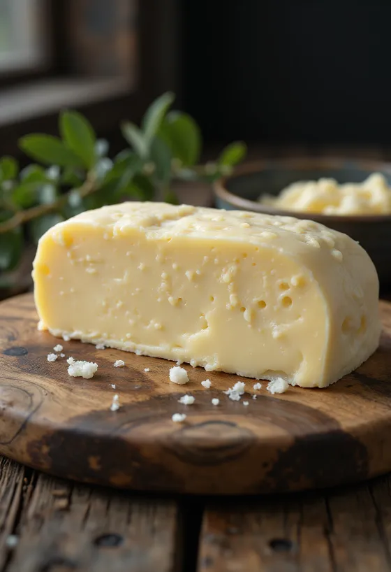 Sheep's milk butter in a small bowl, creamy texture, rustic wood surface