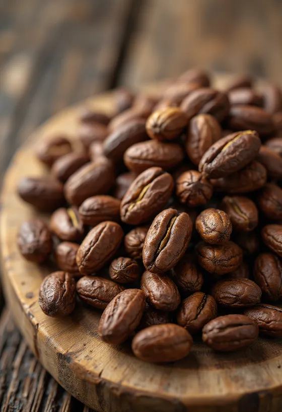Fermented and dried cocoa beans with broken shells and nibs on a rustic surface