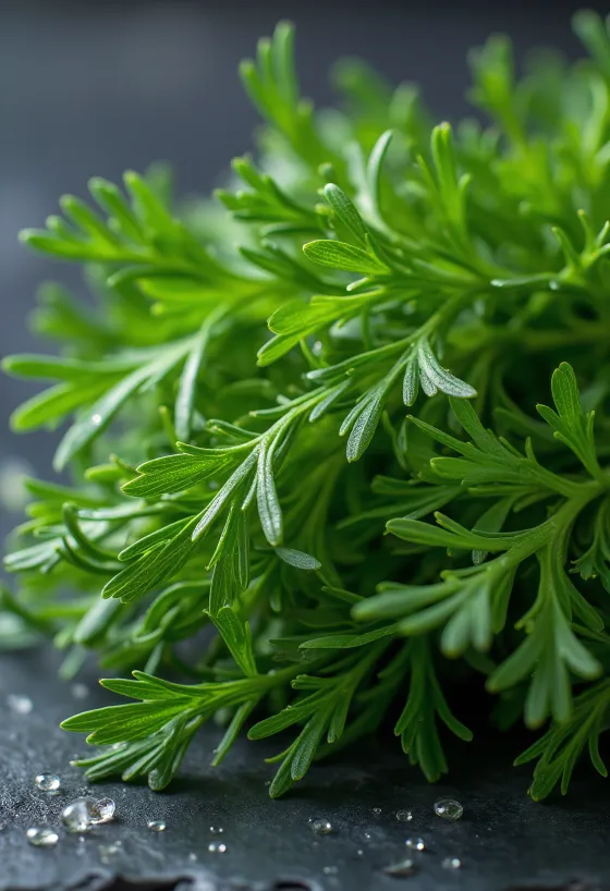 Chopped fresh dill in a ceramic bowl on a wooden surface