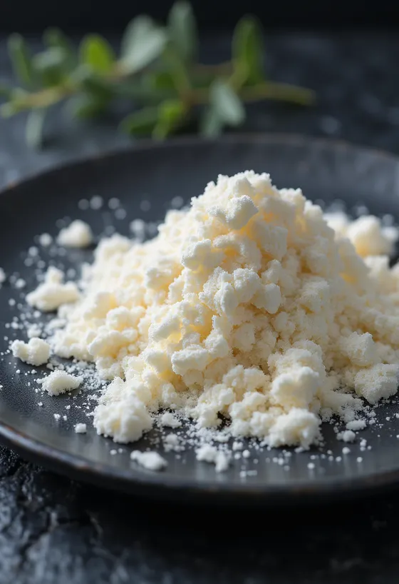Carrageenan powder in jar and spoon on light surface