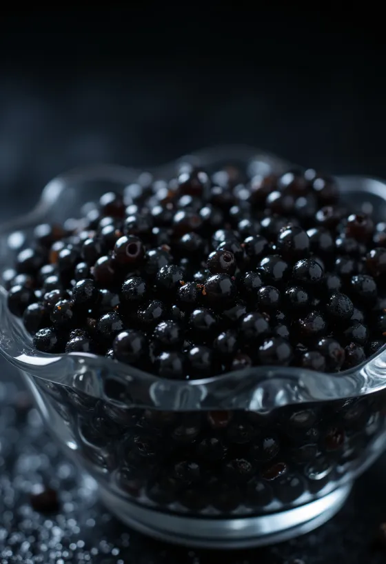 Black caviar served in an elegant dish or on a mother-of-pearl spoon