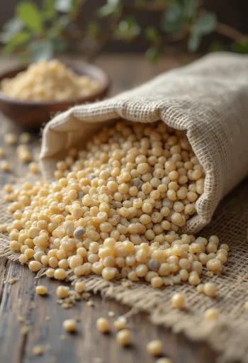 Dried pearl millet grains showcasing detailed texture and natural colour.