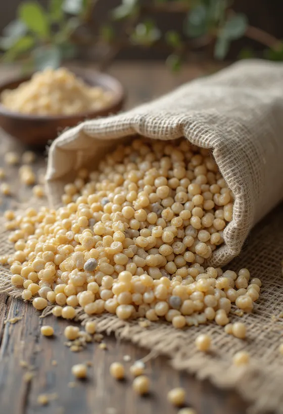 Dried pearl millet grains showcasing detailed texture and natural colour.