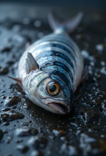 Fresh mackerel with lemon, pepper, and parsley on a wooden chopping board