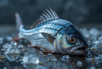 Fresh mackerel with lemon, pepper, and parsley on a wooden chopping board