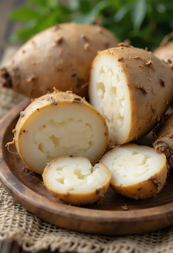 Whole Malanga root showing textured skin.