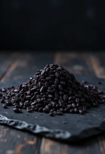 Black glutinous rice grains on a plate