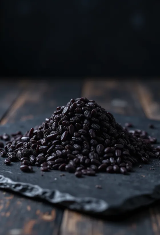 Black glutinous rice grains on a plate