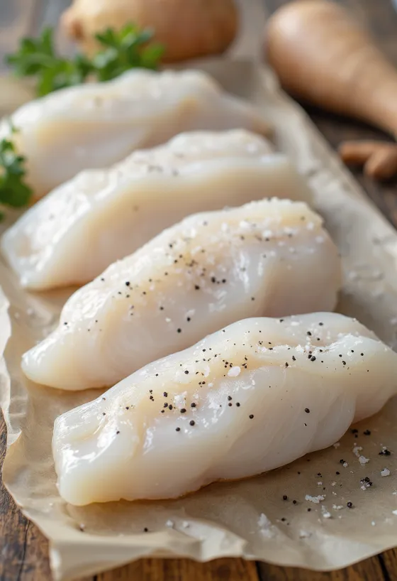 Fresh haddock fillet on a cutting board