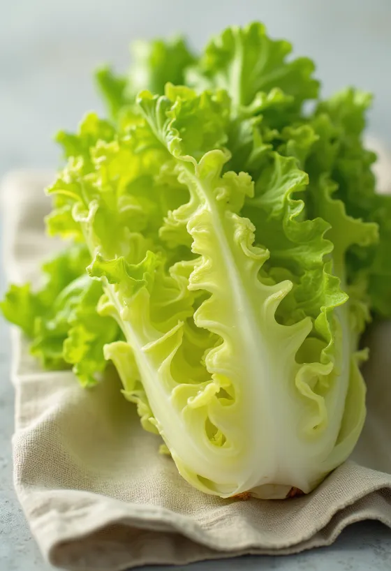 Fresh frisée lettuce with curly leaves on a chopping board