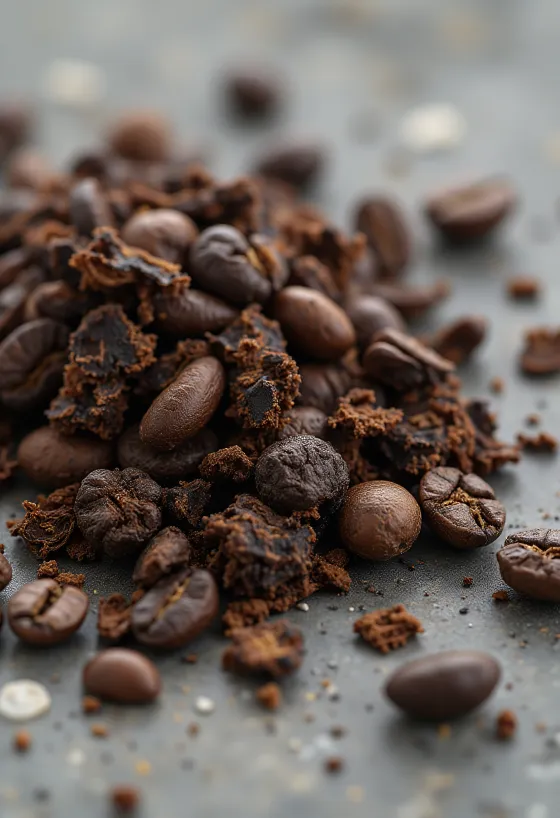 Roasted chicory root granules on a chopping board
