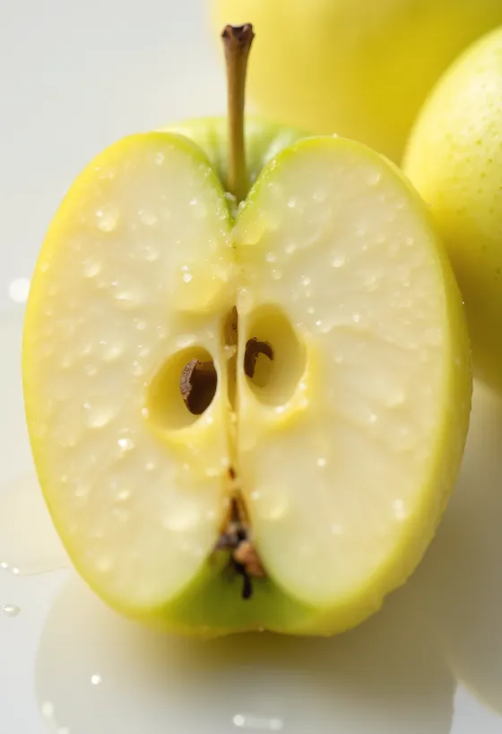 Fresh Golden Delicious apples, whole and sliced on a cutting board
