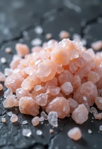 Pink Himalayan salt crystals in a glass jar