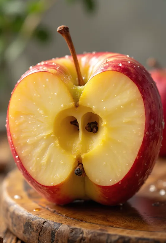 Fresh Honeycrisp apples, whole and sliced on a cutting board