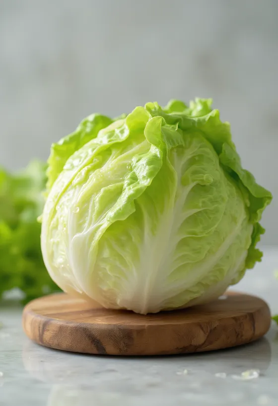 Fresh iceberg lettuce head with visible crisp inner leaves
