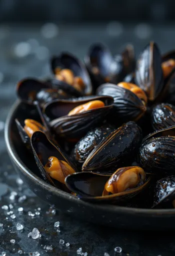 Cooked blue mussel meat prepared for serving