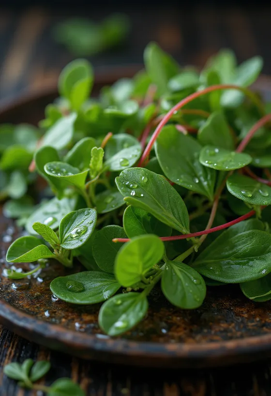 Common purslane plant with succulent green leaves and yellow flowers.