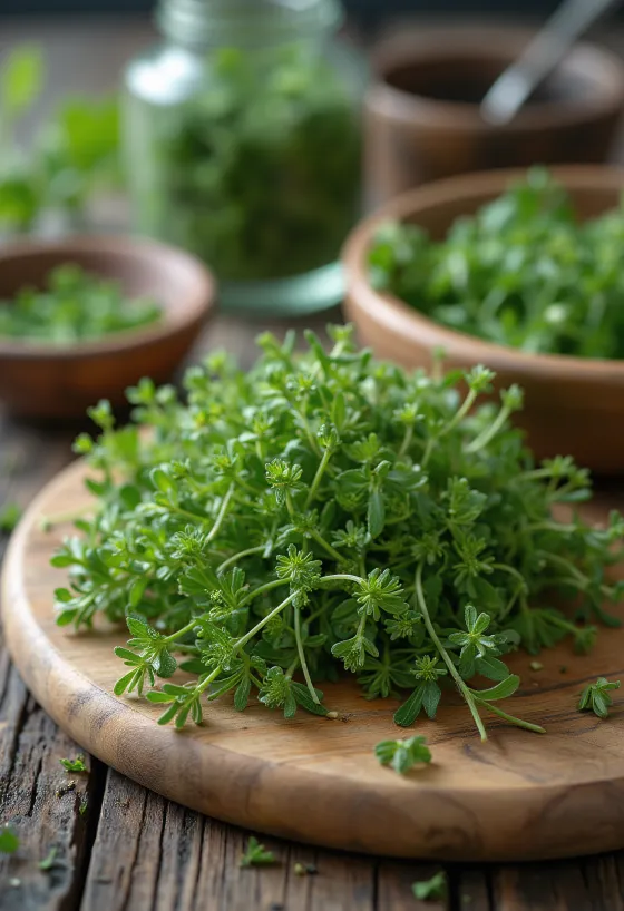 Fresh Caraway Thyme leaves on a plate
