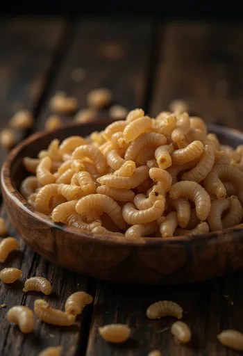 Prepared edible mealworms served on a plate.