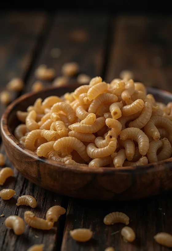 Prepared edible mealworms served on a plate.