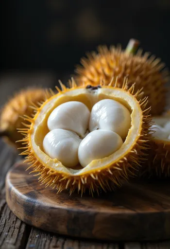 Sliced Marang fruit showing white segments.