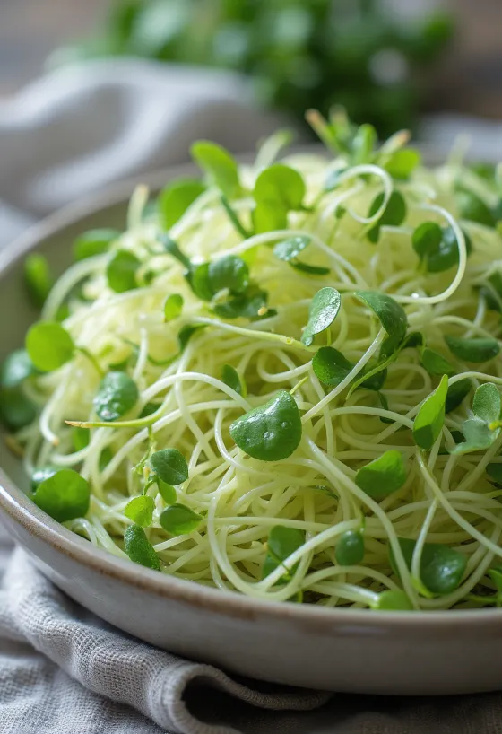 Fresh mustard seed sprouts on a plate.