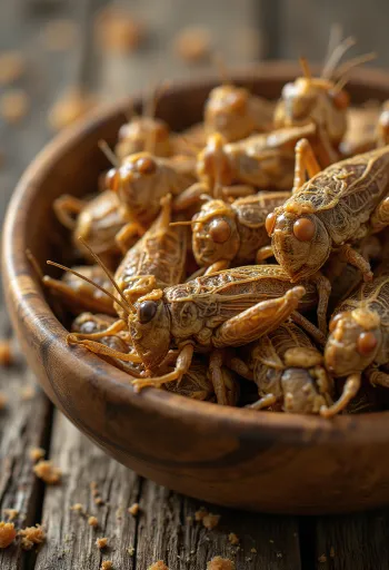Prepared edible locust meat, finely sliced on a plate.