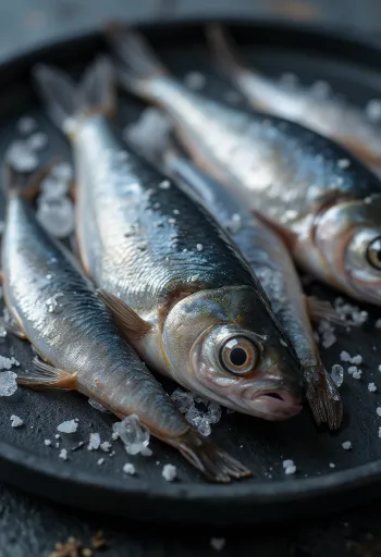Fresh anchovy fillets on a cutting board.