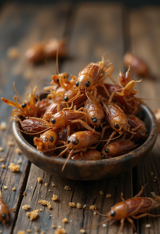 Fresh cricket meat sliced finely, served on a plate