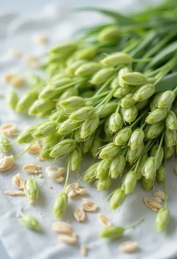 Fresh green oat tops on a clean plate