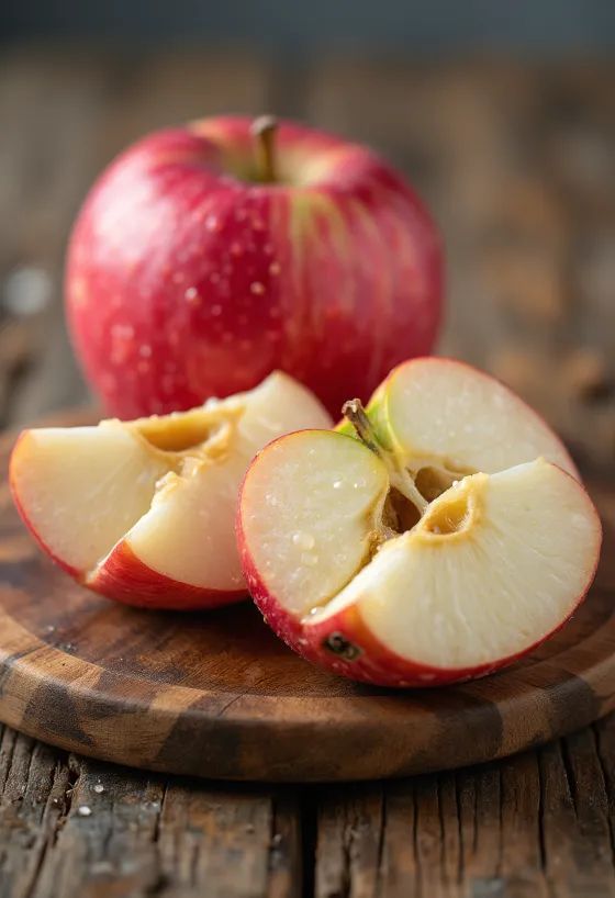 Fresh Idared apples, whole and sliced on a cutting board