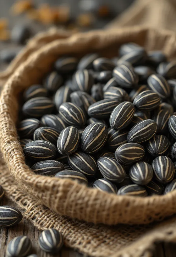 Striped sunflower seeds in shell.