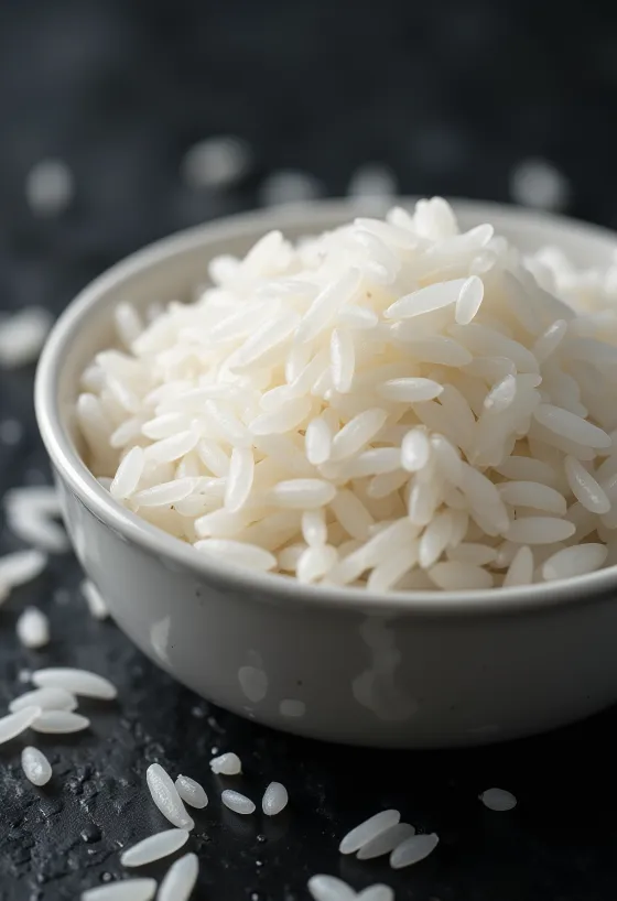 Freshly cooked Jasmine rice showing fluffy texture